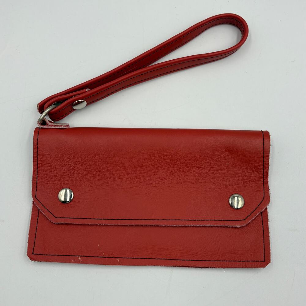 Unbranded Red Leather Clutch Wristlet Purse Snap Closure